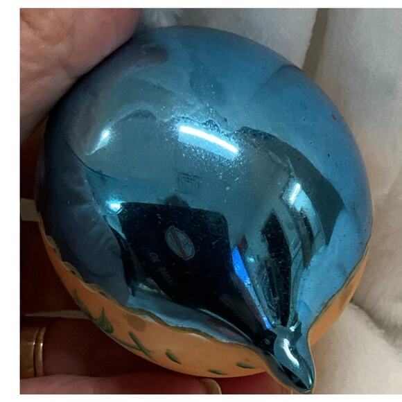 Vintage Handblown Mercury Glass "Skier" Hand Painted Tear Drop Ornament POLAND - Picture 6 of 8